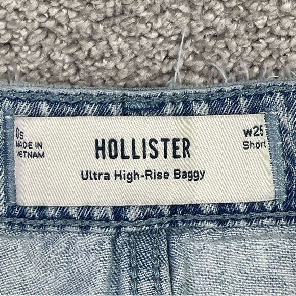 Hollister Jeans Womens 25 Short Blue Baggy Wide Leg High Rise Lightweight Cuffed - Picture 5 of 12